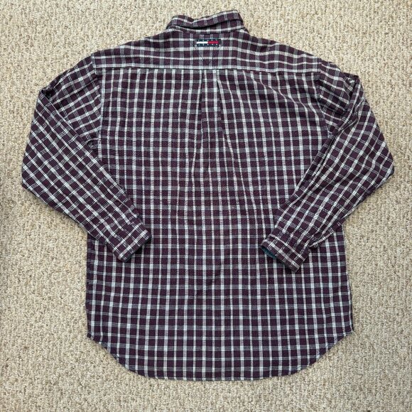 Tommy Jeans Mens XL‎ Shirt Red White Blue Button Front LS Denim Accent Hilfiger - Picture 7 of 9